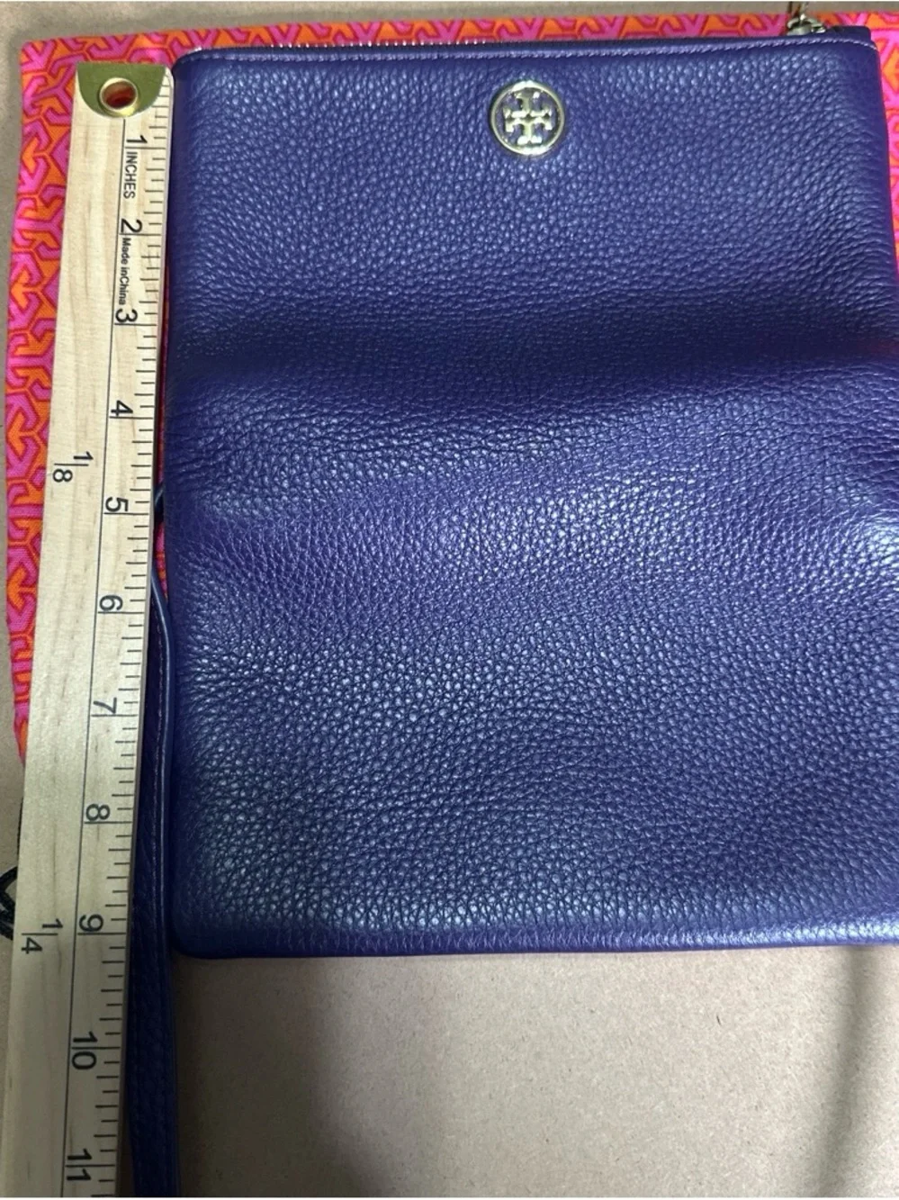Tory Burch Robinson Foldover Crossbody Bag Purple Pebbled Leather Tassel